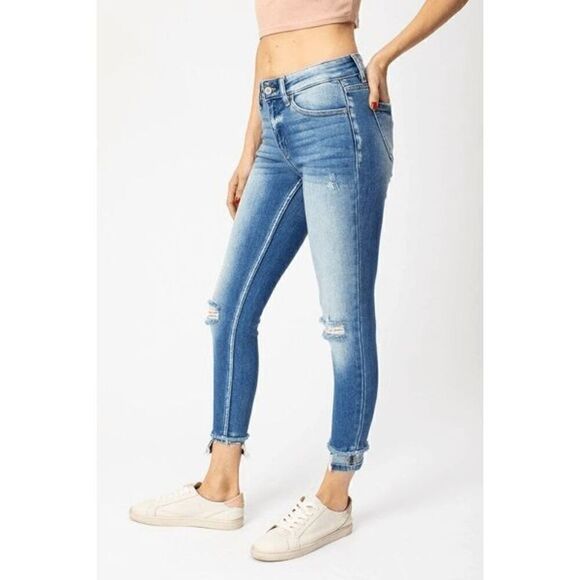 KanCan Mid Rise Skinny Ankle Reverse Hem Light Wash Jeans 15/31 - Picture 10 of 12